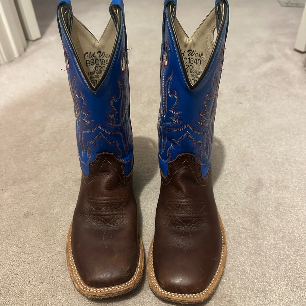Old West Boys Brown and Blue Cowboy Boots